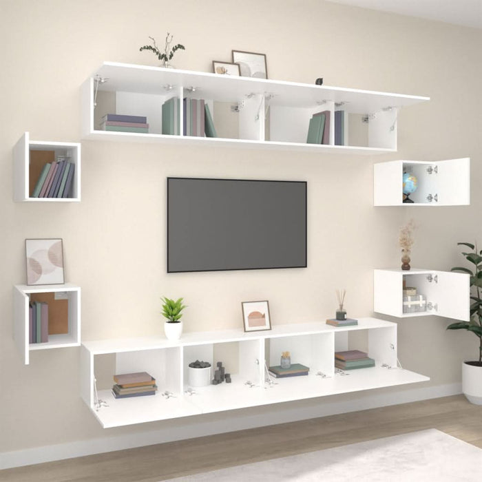 Set dulap TV, 8 piese, alb, lemn prelucrat - WALTI WALTI