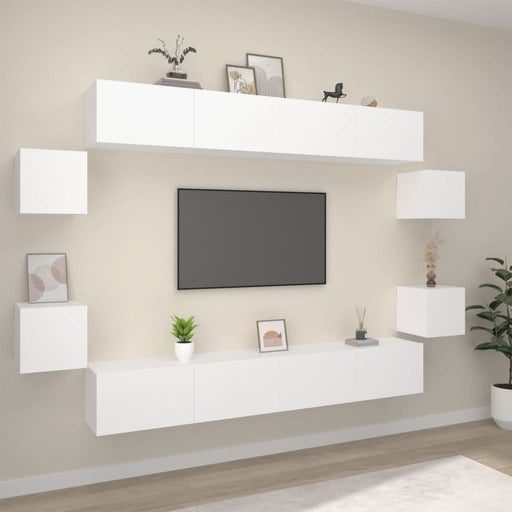 Set dulap TV, 8 piese, alb, lemn prelucrat - WALTI WALTI