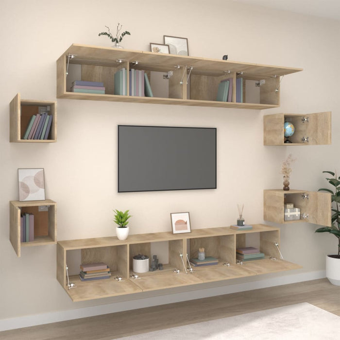 Set dulap TV, 8 piese, stejar sonoma, lemn prelucrat - WALTI WALTI