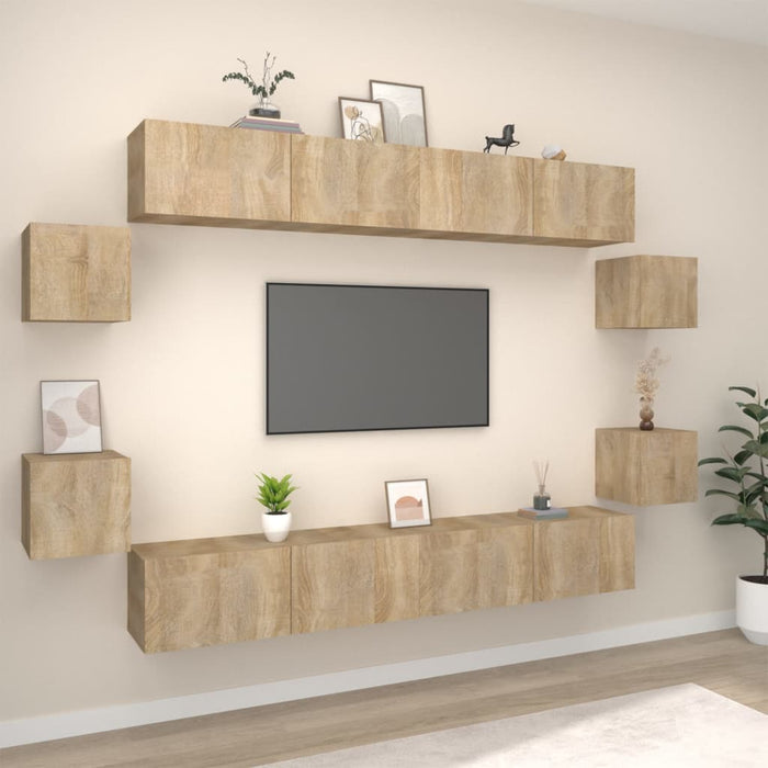 Set dulap TV, 8 piese, stejar sonoma, lemn prelucrat - WALTI WALTI