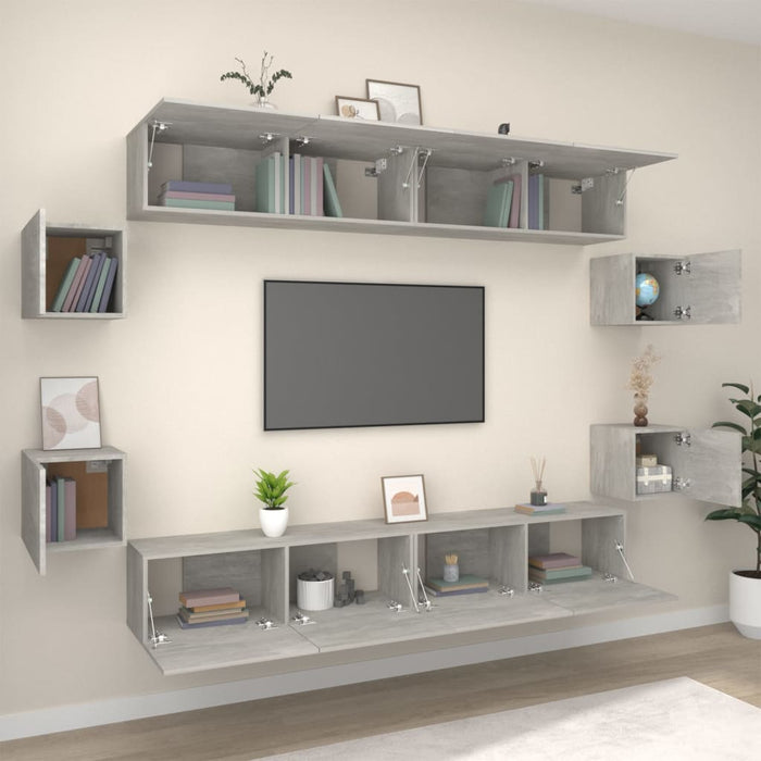 Set dulap TV, 8 piese, gri beton, lemn prelucrat - WALTI WALTI