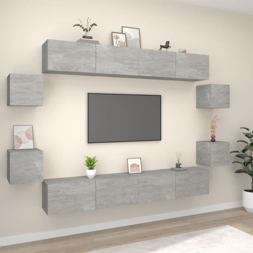 Set dulap TV, 8 piese, gri beton, lemn prelucrat - WALTI WALTI