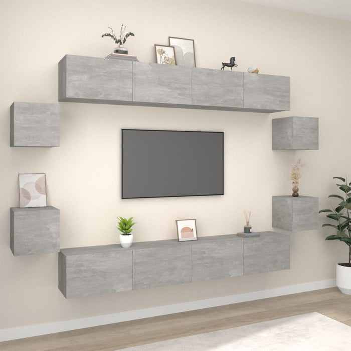 Set dulap TV, 8 piese, gri beton, lemn prelucrat - WALTI WALTI