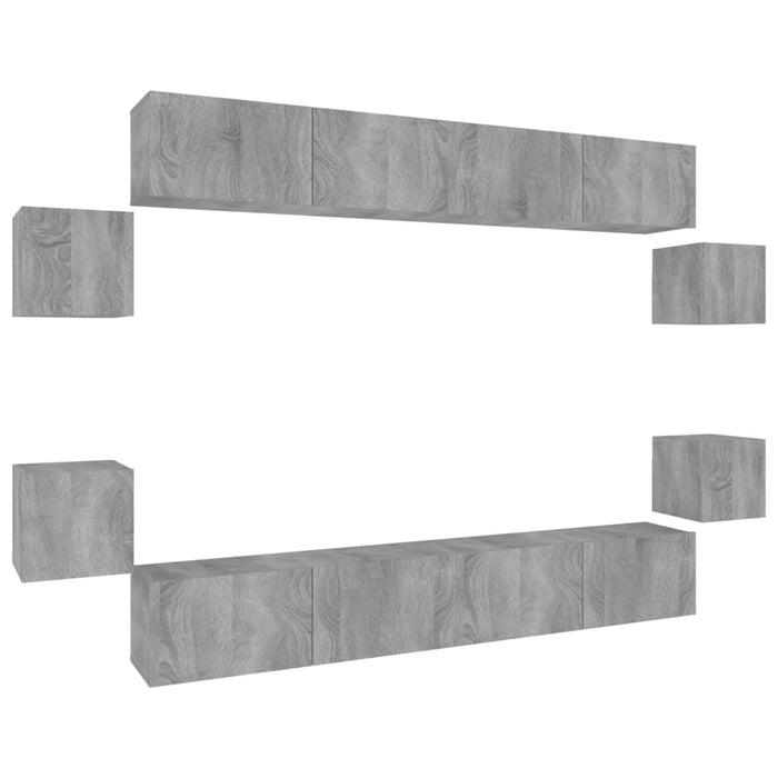 Set dulap TV, 8 piese, gri sonoma, lemn prelucrat WALTI