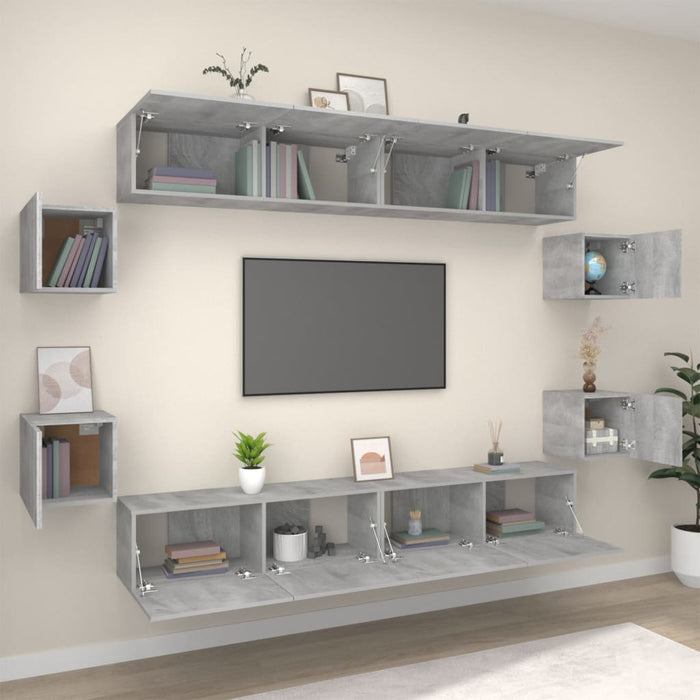 Set dulap TV, 8 piese, gri sonoma, lemn prelucrat WALTI