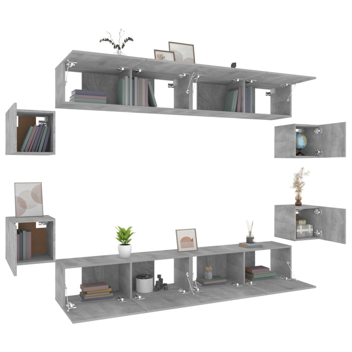 Set dulap TV, 8 piese, gri sonoma, lemn prelucrat WALTI