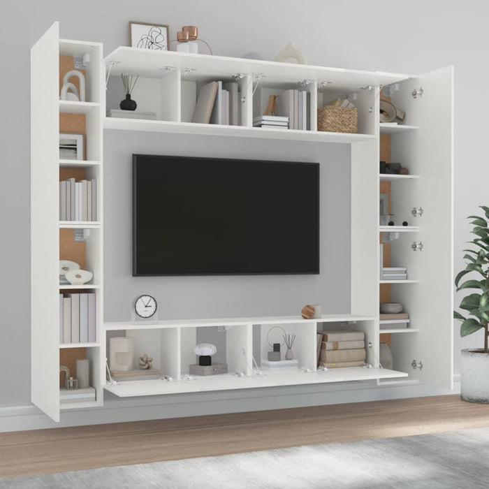 Set dulap TV, 8 piese, alb, lemn prelucrat - WALTI WALTI