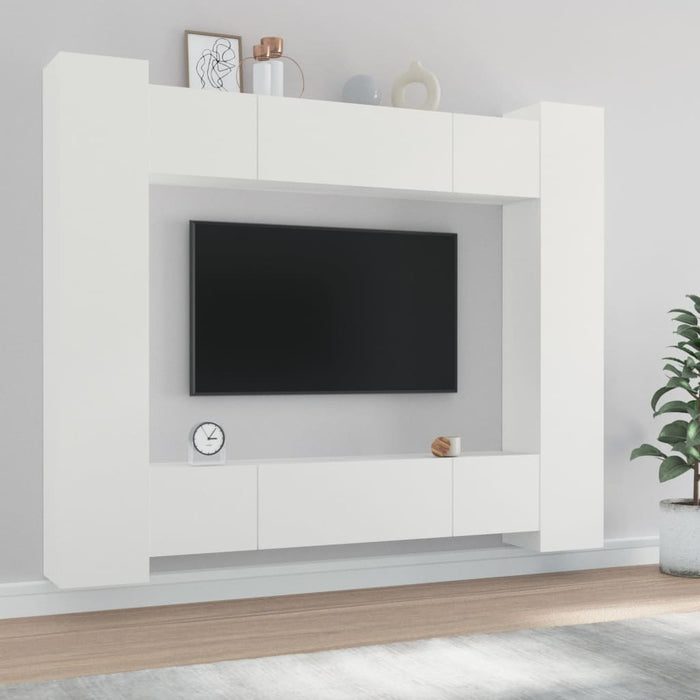 Set dulap TV, 8 piese, alb, lemn prelucrat - WALTI WALTI