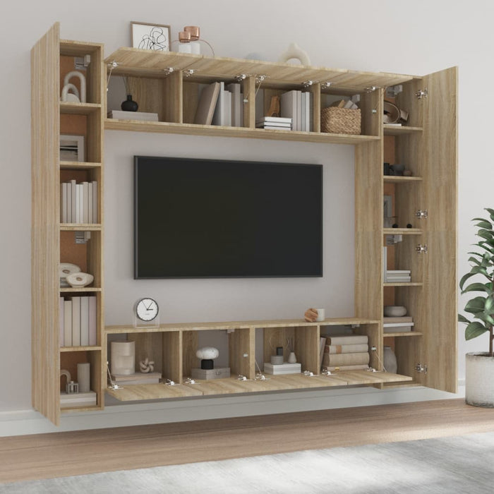 Set dulap TV, 8 piese, stejar sonoma, lemn prelucrat WALTI