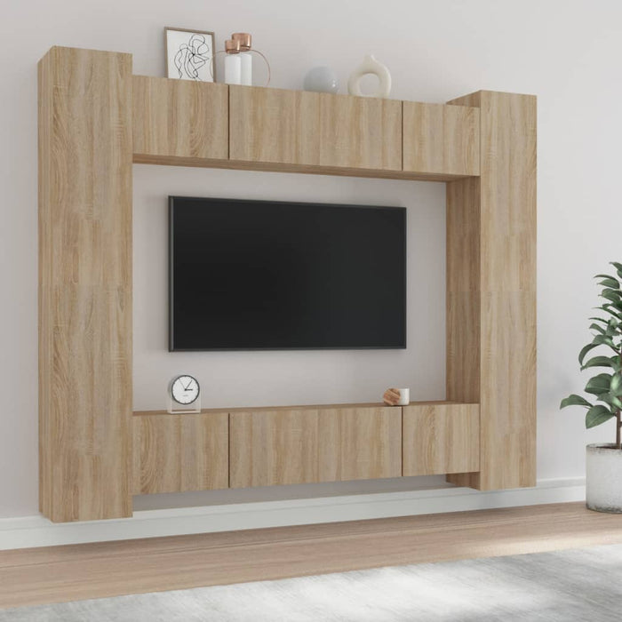 Set dulap TV, 8 piese, stejar sonoma, lemn prelucrat WALTI