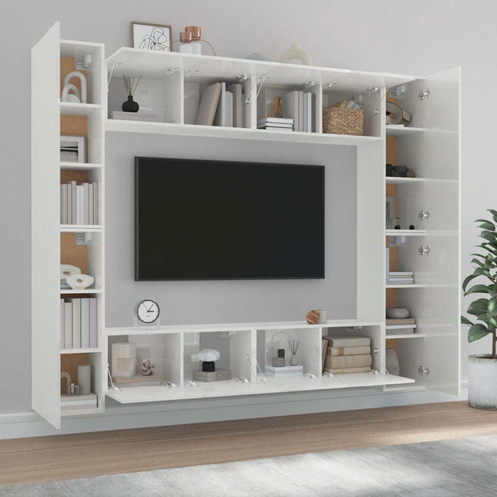 Set dulap TV, 8 piese, alb extralucios, lemn prelucrat WALTI