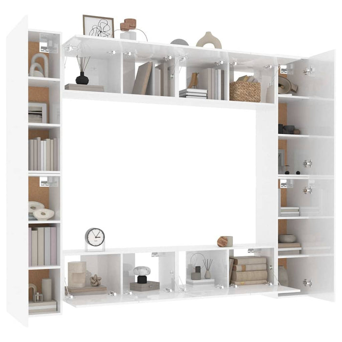 Set dulap TV, 8 piese, alb extralucios, lemn prelucrat WALTI