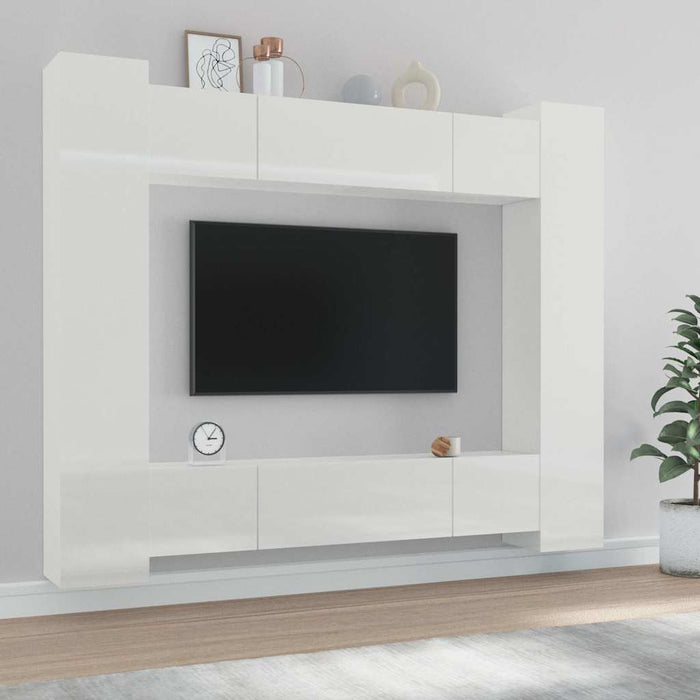 Set dulap TV, 8 piese, alb extralucios, lemn prelucrat WALTI