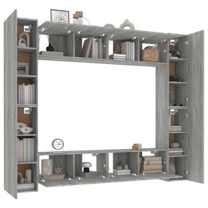 Set dulap TV, 8 piese, gri sonoma, lemn prelucrat WALTI