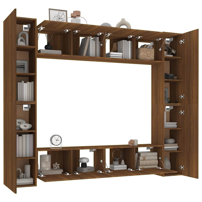 Set dulap TV, 8 piese, stejar maro, lemn prelucrat WALTI