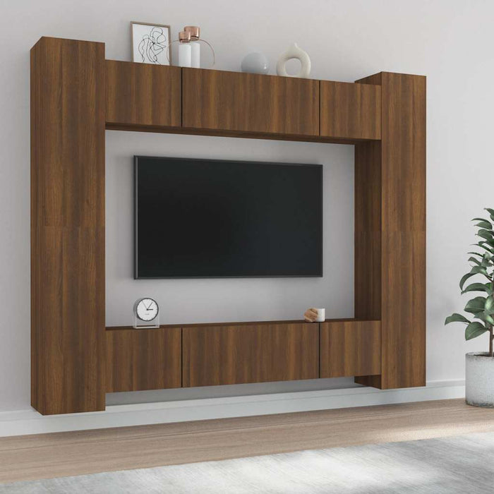 Set dulap TV, 8 piese, stejar maro, lemn prelucrat WALTI