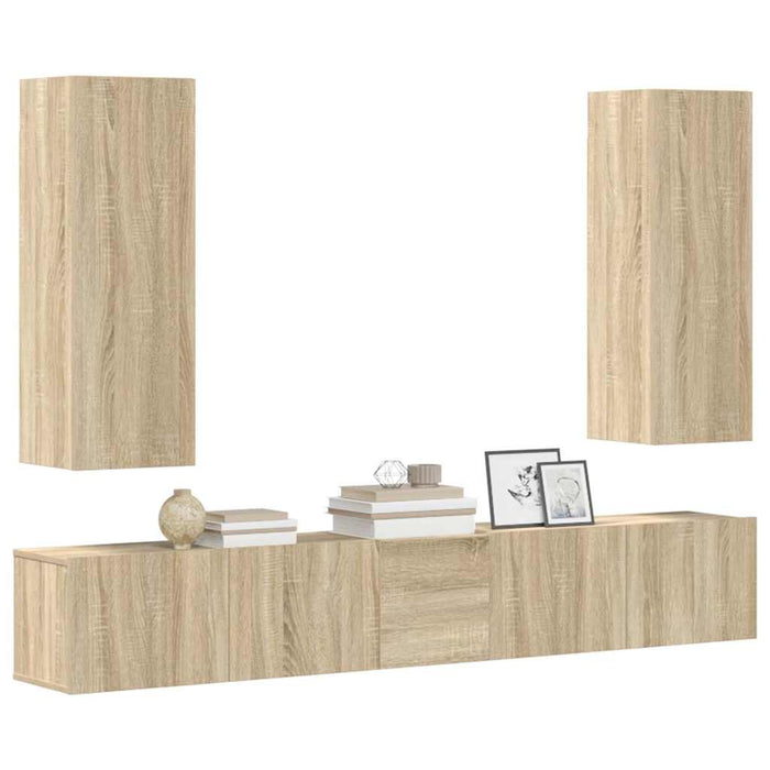 Set dulap TV, 5 piese, stejar sonoma, lemn prelucrat - WALTI WALTI
