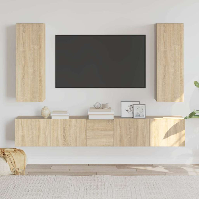 Set dulap TV, 5 piese, stejar sonoma, lemn prelucrat - WALTI WALTI