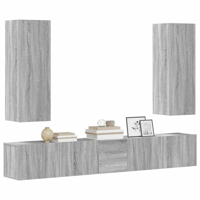 Set dulapuri TV, 5 piese, gri sonoma, lemn prelucrat WALTI