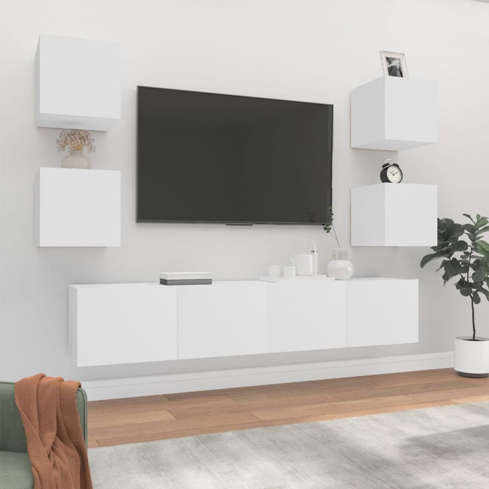 Set dulap TV, 6 piese, alb, lemn prelucrat - WALTI WALTI