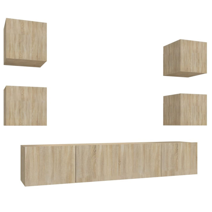 Set dulap TV, 6 piese, stejar sonoma, lemn prelucrat - WALTI WALTI