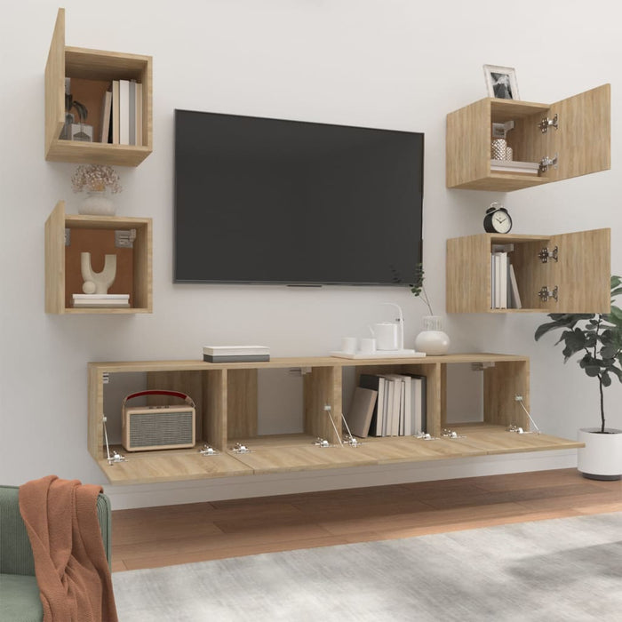 Set dulap TV, 6 piese, stejar sonoma, lemn prelucrat - WALTI WALTI