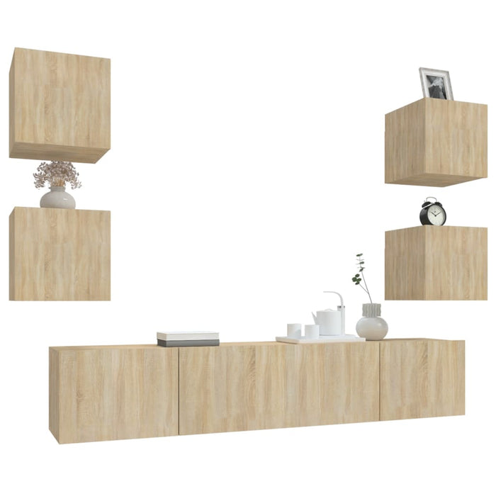 Set dulap TV, 6 piese, stejar sonoma, lemn prelucrat - WALTI WALTI