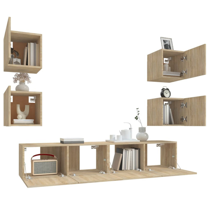 Set dulap TV, 6 piese, stejar sonoma, lemn prelucrat - WALTI WALTI