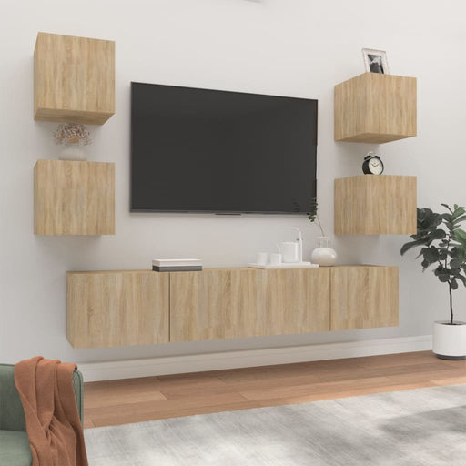 Set dulap TV, 6 piese, stejar sonoma, lemn prelucrat - WALTI WALTI