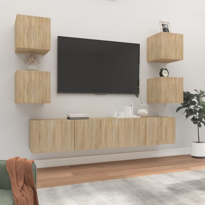 Set dulap TV, 6 piese, stejar sonoma, lemn prelucrat - WALTI WALTI