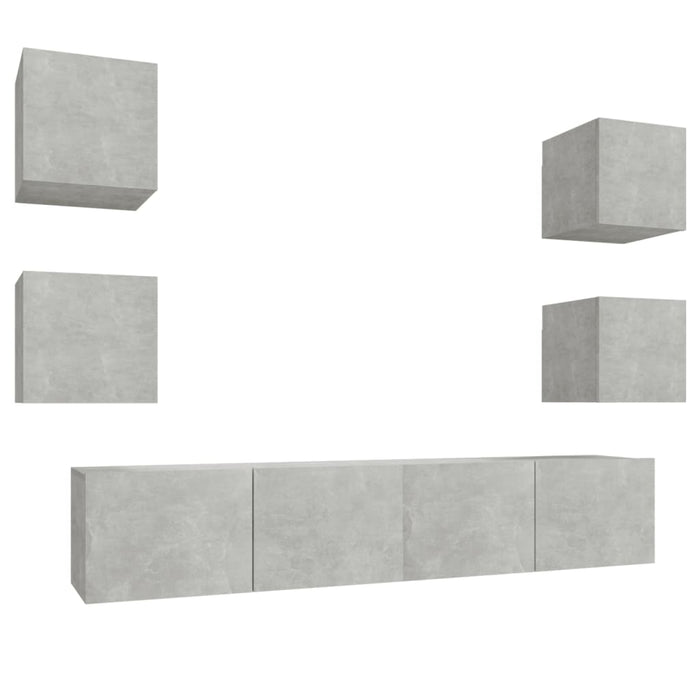 Set dulap TV, 6 piese, gri beton, lemn prelucrat WALTI