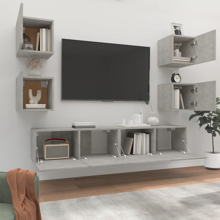 Set dulap TV, 6 piese, gri beton, lemn prelucrat WALTI