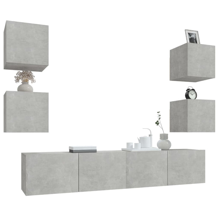 Set dulap TV, 6 piese, gri beton, lemn prelucrat WALTI