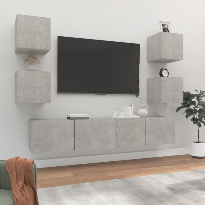 Set dulap TV, 6 piese, gri beton, lemn prelucrat WALTI