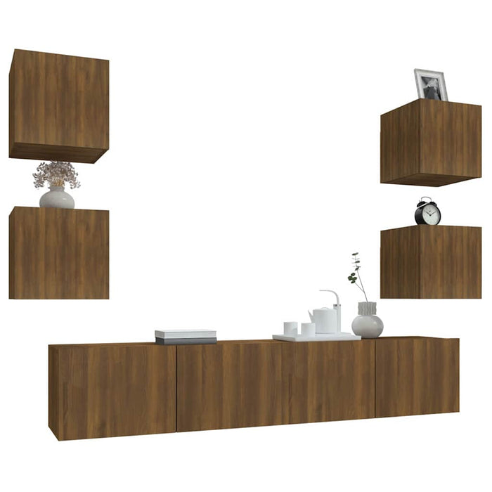 Set dulapuri TV, 6 piese, stejar maro, lemn prelucrat WALTI