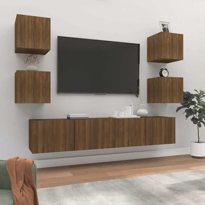Set dulapuri TV, 6 piese, stejar maro, lemn prelucrat WALTI