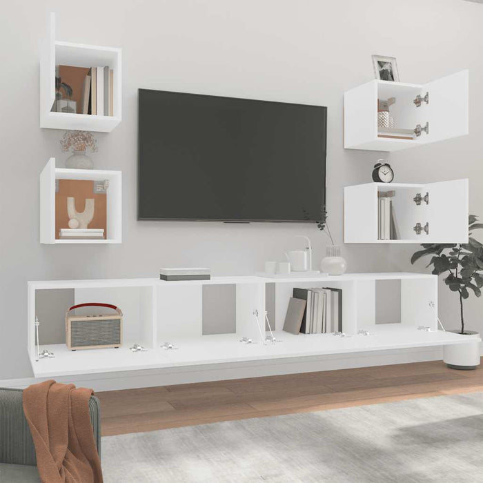Set dulap TV, 6 piese, alb, lemn prelucrat - WALTI WALTI