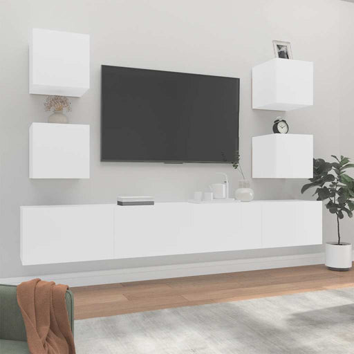 Set dulap TV, 6 piese, alb, lemn prelucrat - WALTI WALTI