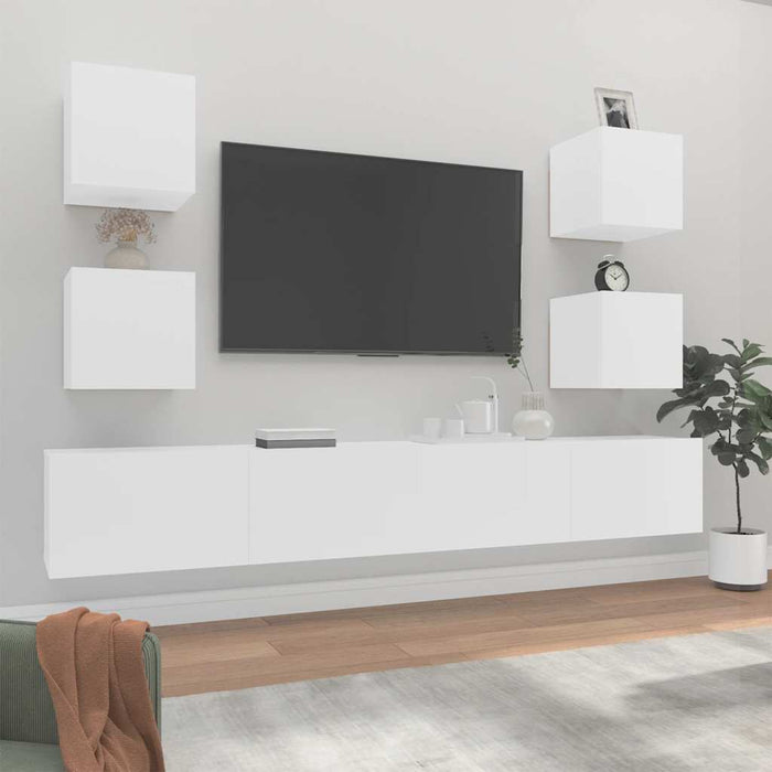 Set dulap TV, 6 piese, alb, lemn prelucrat - WALTI WALTI