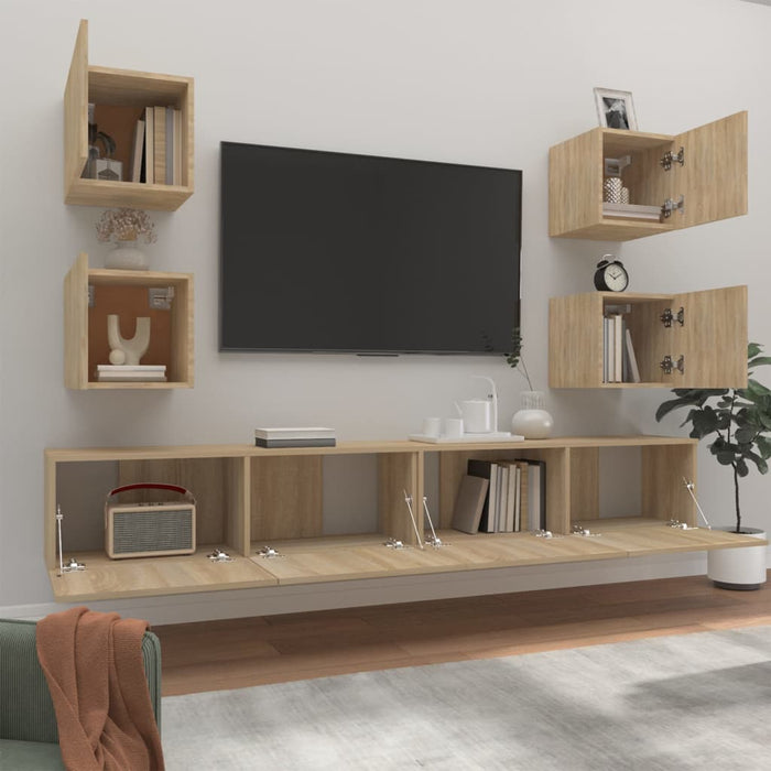 Set dulap TV, 6 piese, stejar sonoma, lemn prelucrat - WALTI WALTI