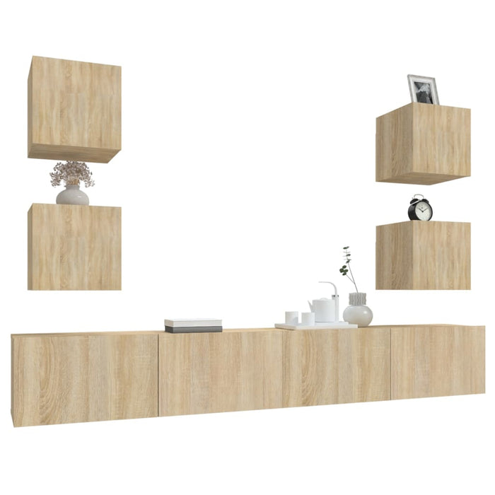 Set dulap TV, 6 piese, stejar sonoma, lemn prelucrat - WALTI WALTI