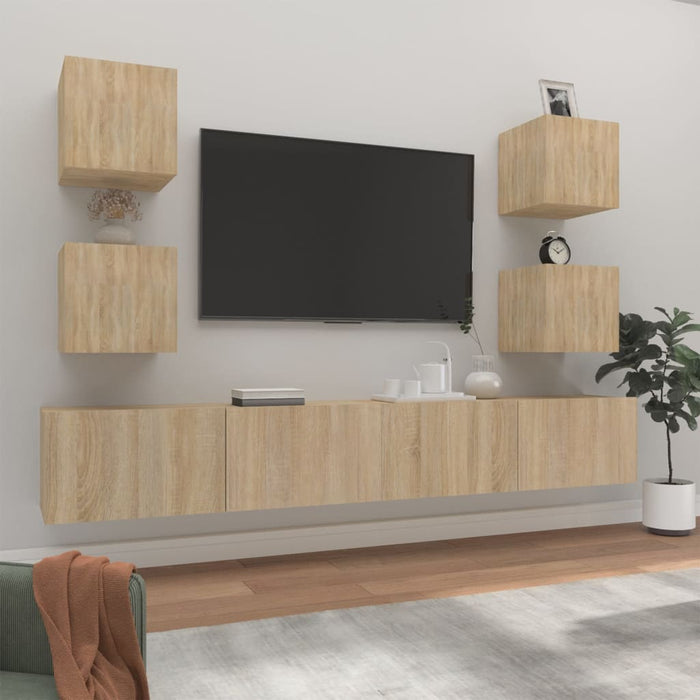 Set dulap TV, 6 piese, stejar sonoma, lemn prelucrat - WALTI WALTI