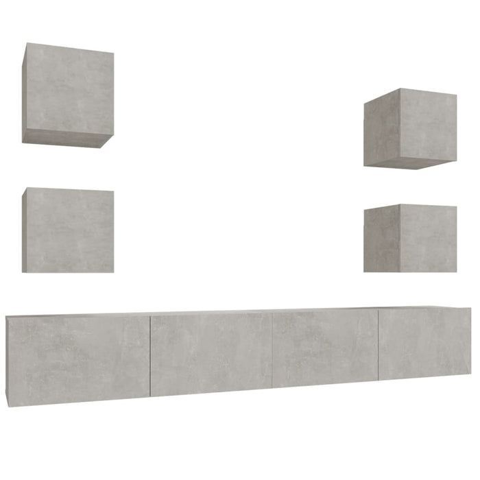 Set dulapuri TV, 6 piese, gri beton, lemn prelucrat WALTI