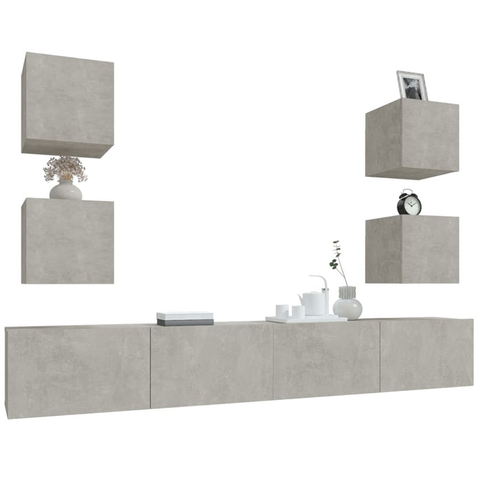 Set dulapuri TV, 6 piese, gri beton, lemn prelucrat WALTI