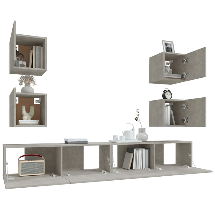 Set dulapuri TV, 6 piese, gri beton, lemn prelucrat WALTI