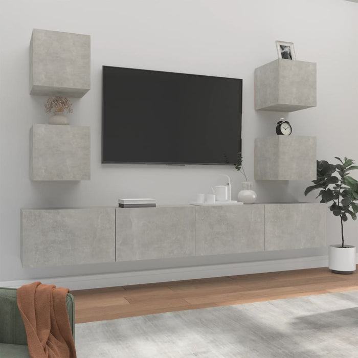 Set dulapuri TV, 6 piese, gri beton, lemn prelucrat WALTI