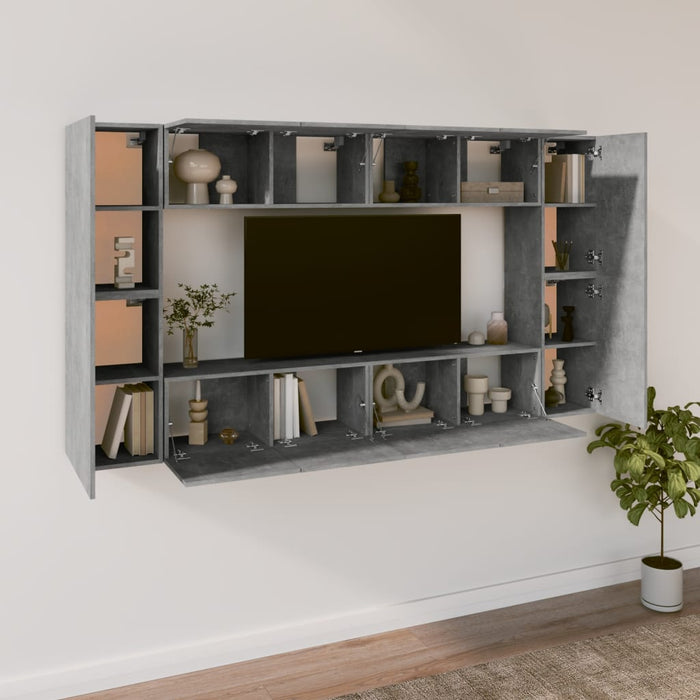 Set dulap TV, 8 piese, gri beton, lemn prelucrat WALTI