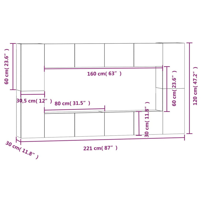 Set dulap TV, 8 piese, gri beton, lemn prelucrat WALTI