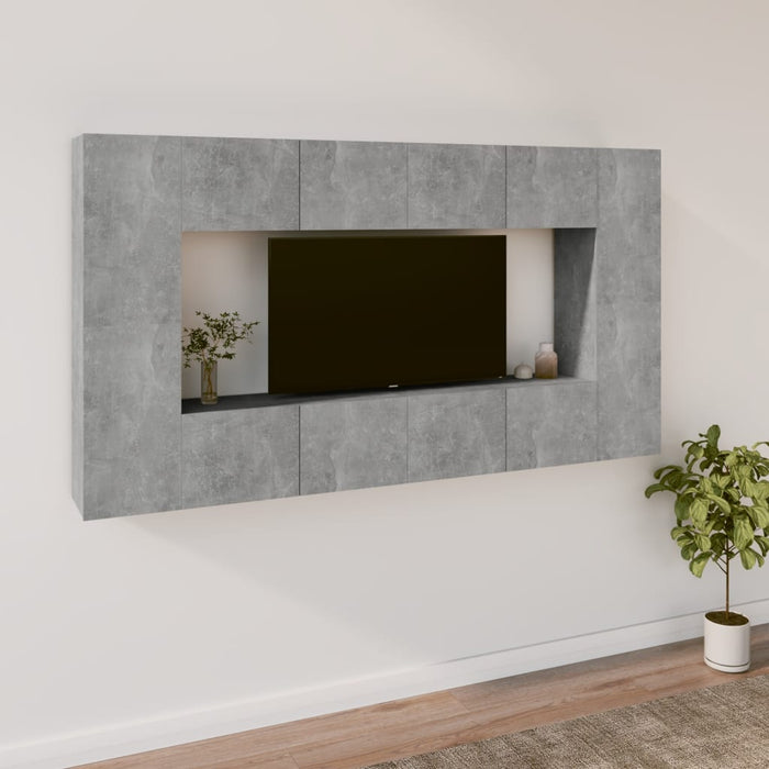 Set dulap TV, 8 piese, gri beton, lemn prelucrat WALTI