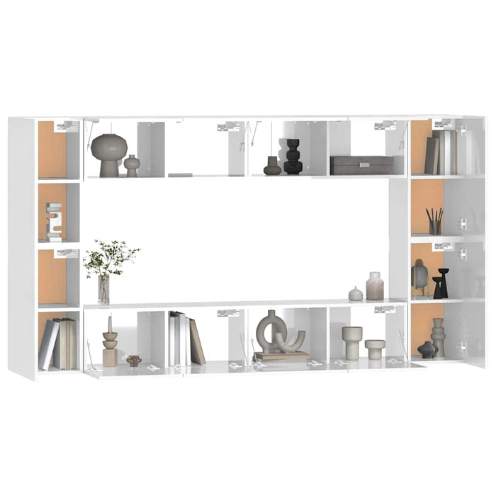 Set dulap TV, 8 piese, alb extralucios, lemn prelucrat WALTI
